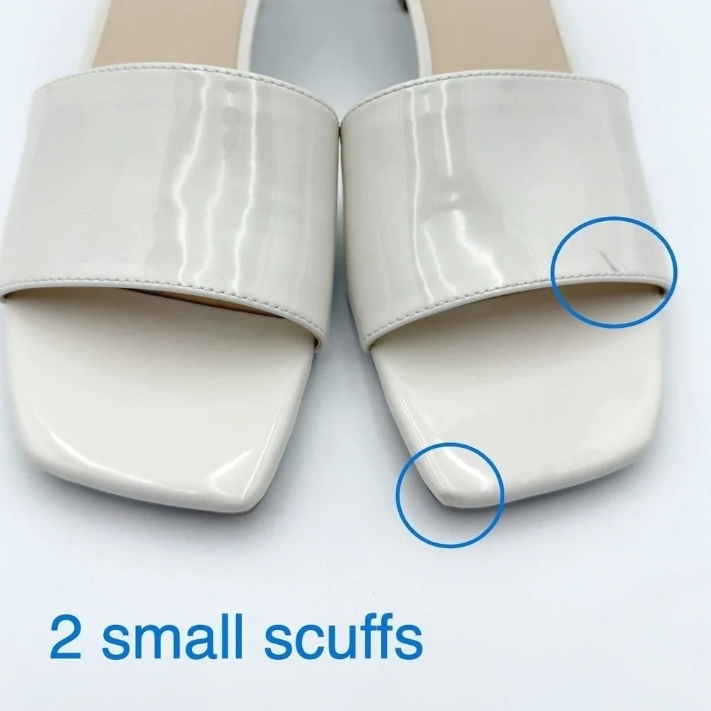 Nine West 8.5 White Patent Square Toe Kitten Heel Slide Sandals 90s Minimalist